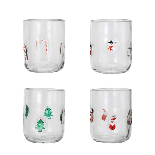 Hello Honey® 4.5" Round Drinking Glass with Holiday Icon Pattern Set